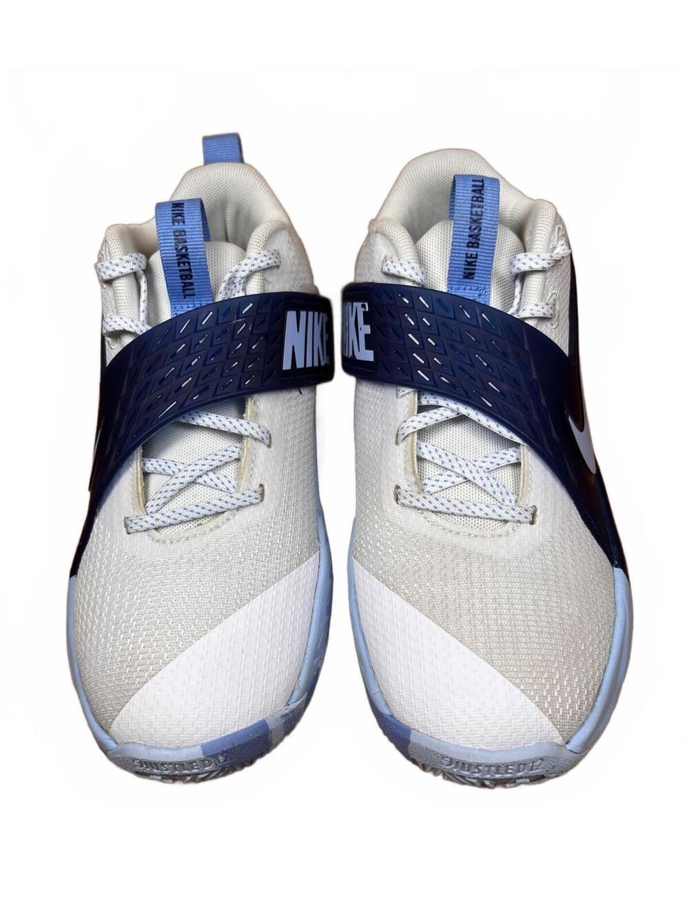 Nike Youth Basketball Shoes with Adjustable Strap - White and Navy Blue Size 5.5
